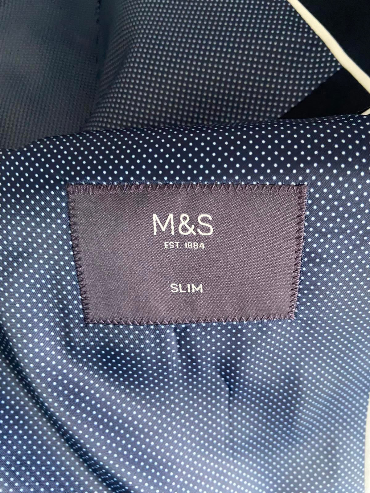 M&S Men's Slim Fit 2 Piece Suit 42L Blazer 36/31 Trousers Navy BNWT RRP £149