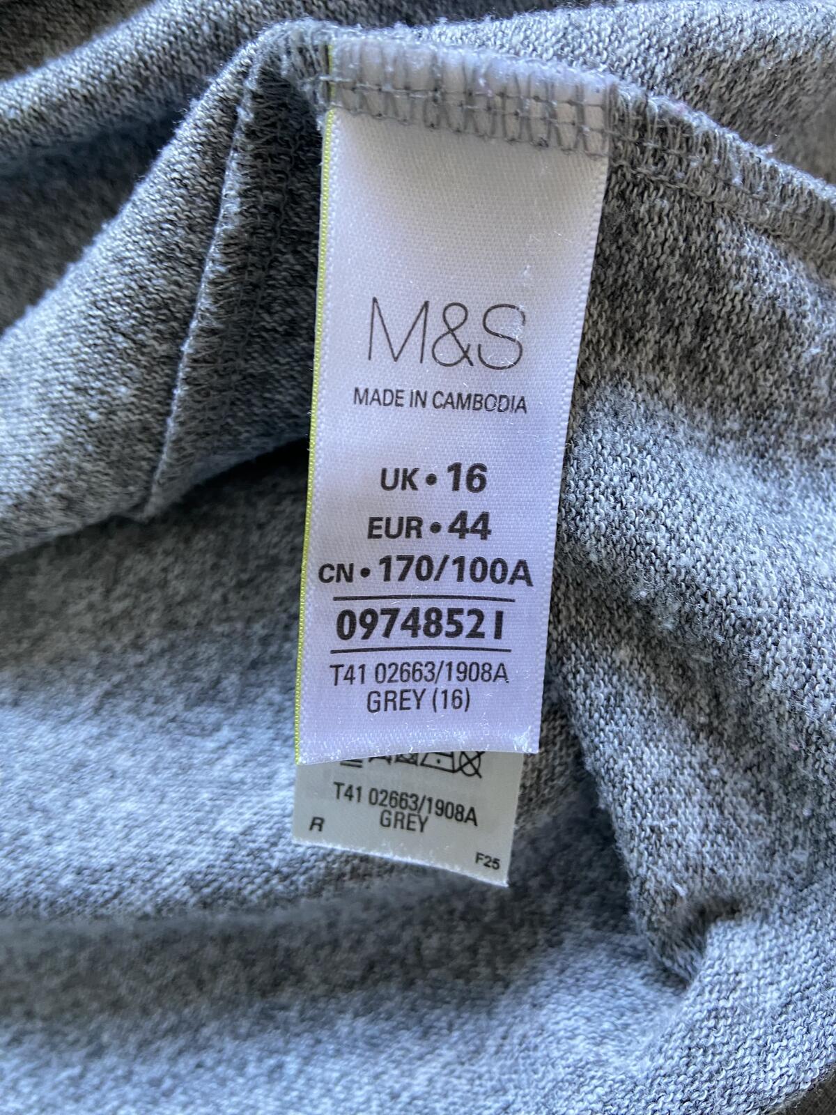 M&S Grey Lightweight Roll Neck Layering Top - UK Size 16