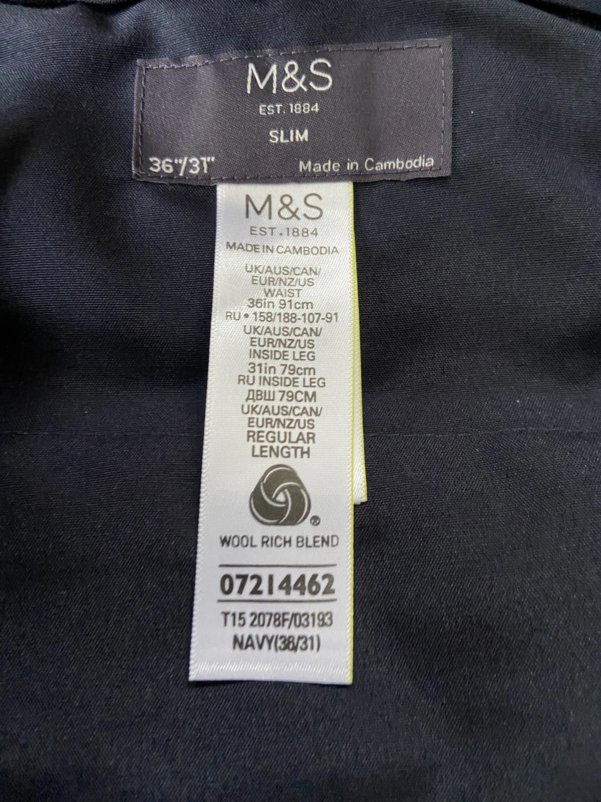 M&S Men's Slim Fit 2 Piece Suit 42L Blazer 36/31 Trousers Navy BNWT RRP £149