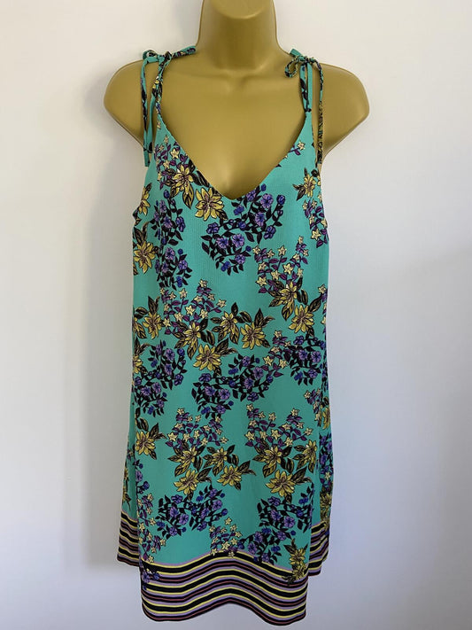 Papaya Turquoise Floral Lightweight Summer Dress - UK Size 12