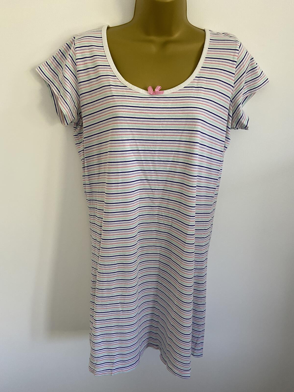 TU White Multi-Striped Cotton T-Shirt Dress / Nightdress - Size 12