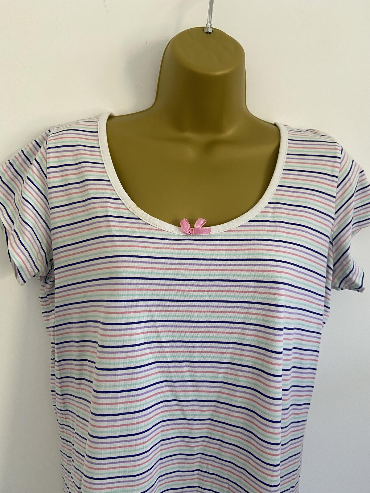 TU White Multi-Striped Cotton T-Shirt Dress / Nightdress - Size 12