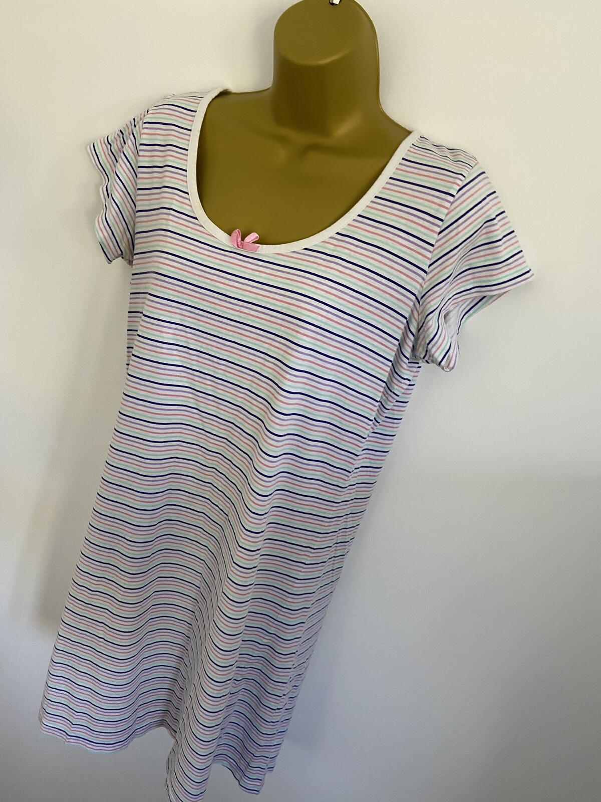 TU White Multi-Striped Cotton T-Shirt Dress / Nightdress - Size 12
