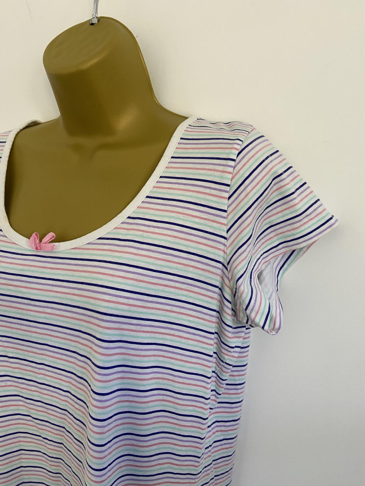 TU White Multi-Striped Cotton T-Shirt Dress / Nightdress - Size 12