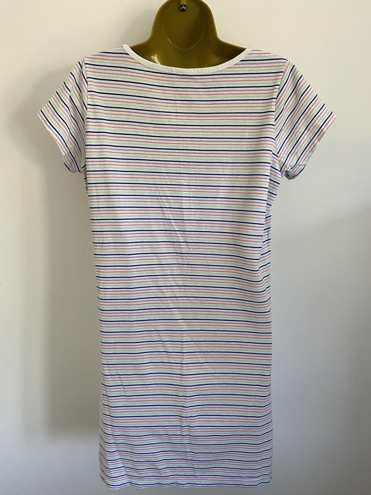 TU White Multi-Striped Cotton T-Shirt Dress / Nightdress - Size 12
