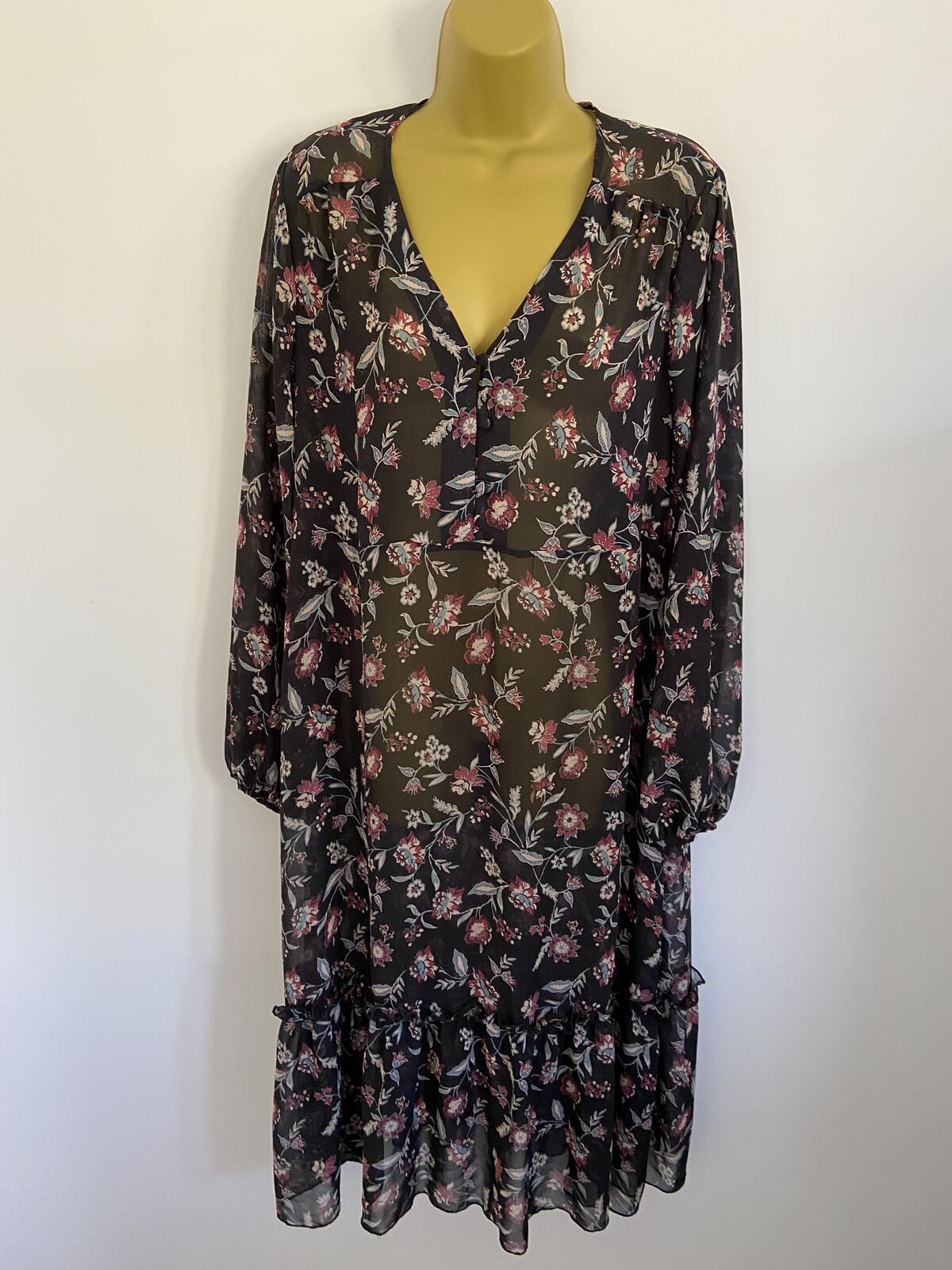 Primark Black Floral Sheer Midi Dress - UK Size 16