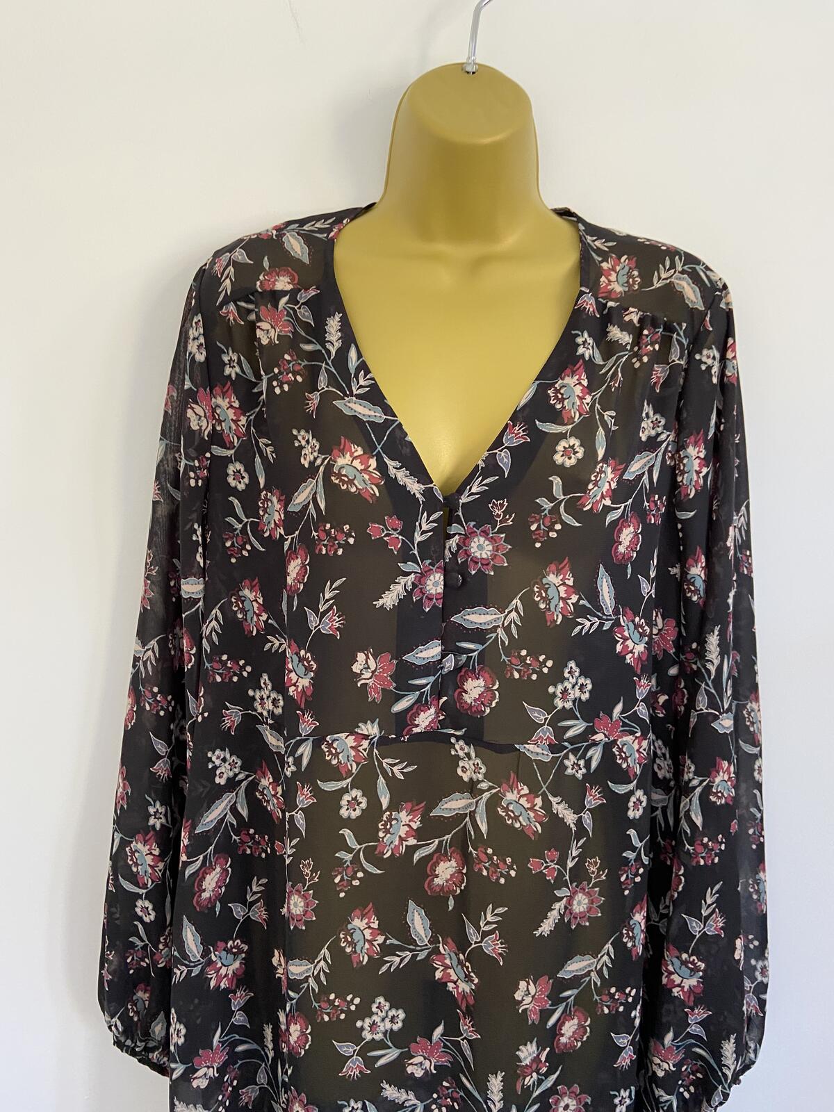 Primark Black Floral Sheer Midi Dress - UK Size 16