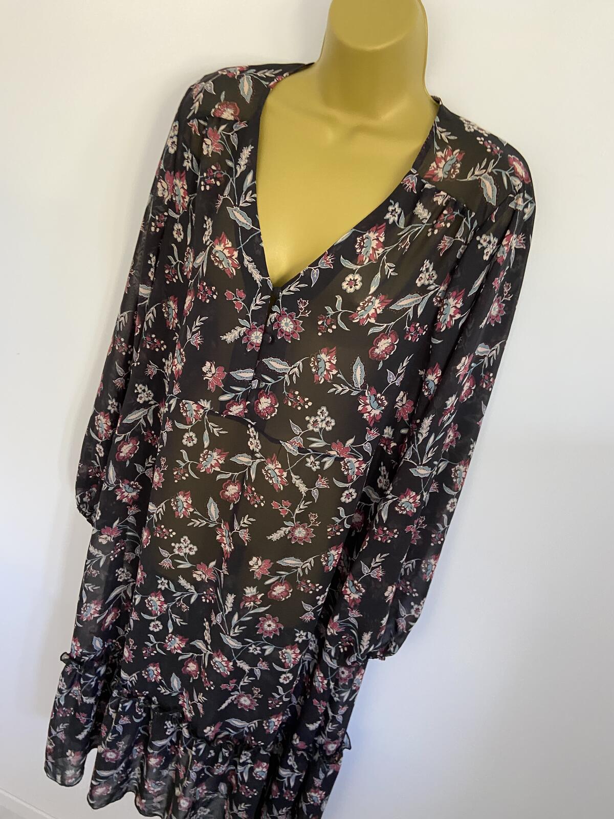 Primark Black Floral Sheer Midi Dress - UK Size 16
