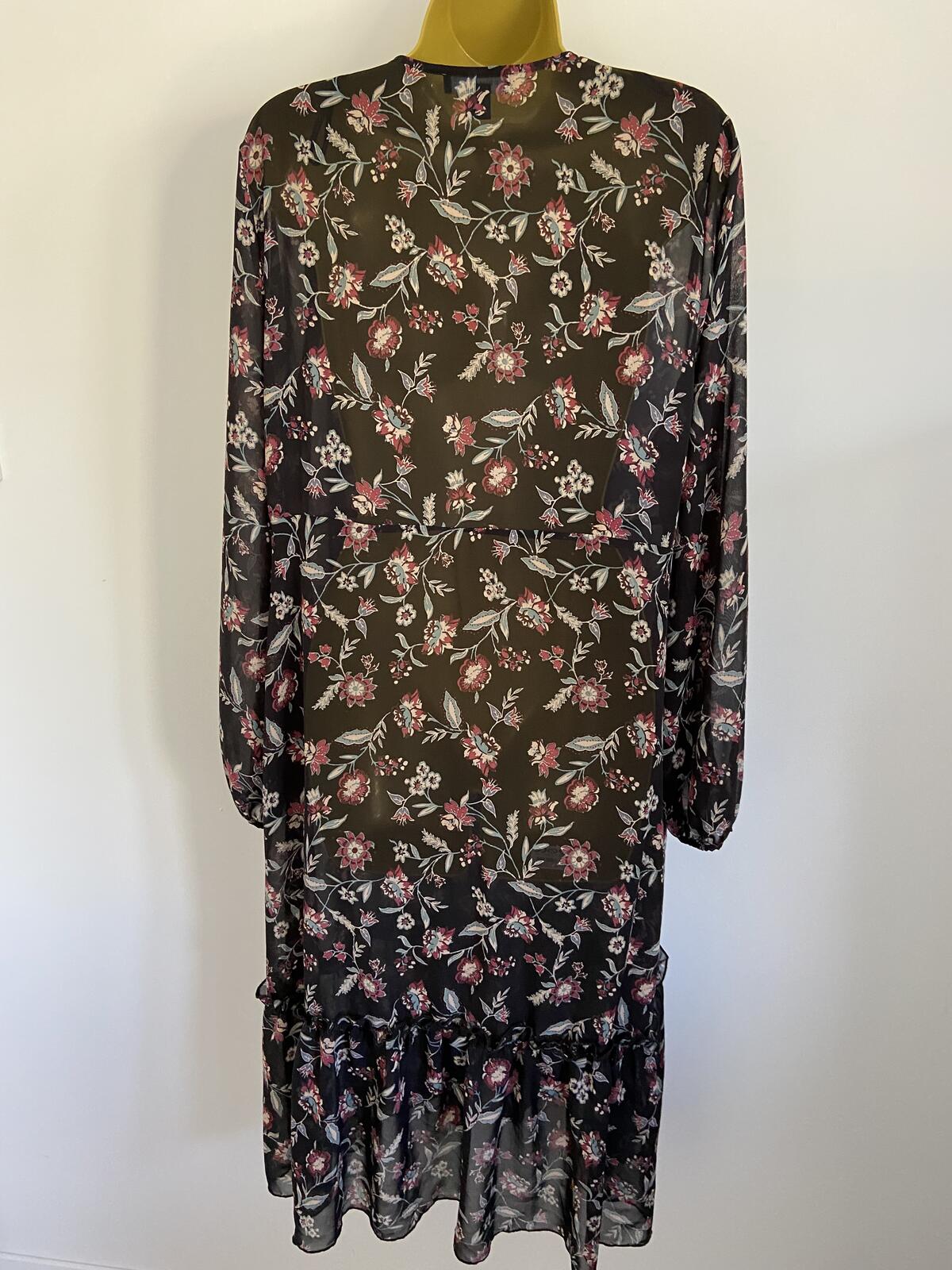 Primark Black Floral Sheer Midi Dress - UK Size 16