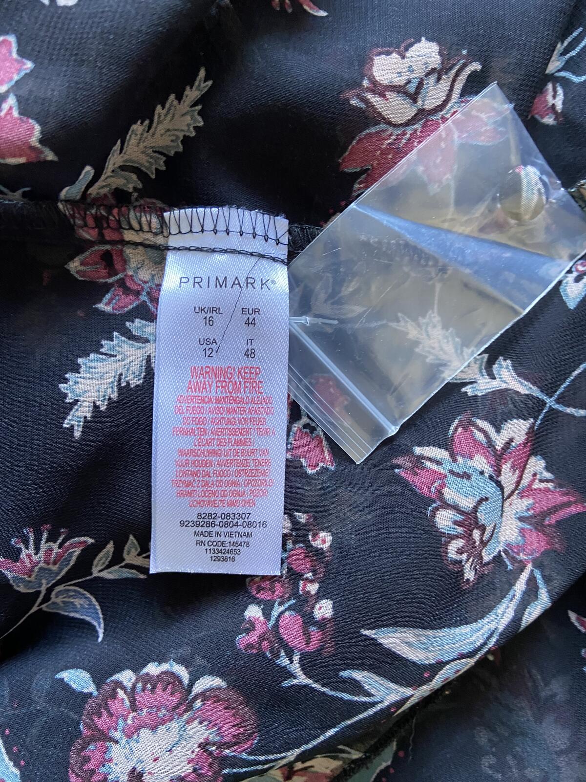 Primark Black Floral Sheer Midi Dress - UK Size 16