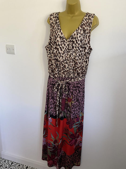 Unique Leopard & Floral Print Lined Maxi Dress - Size 18/20