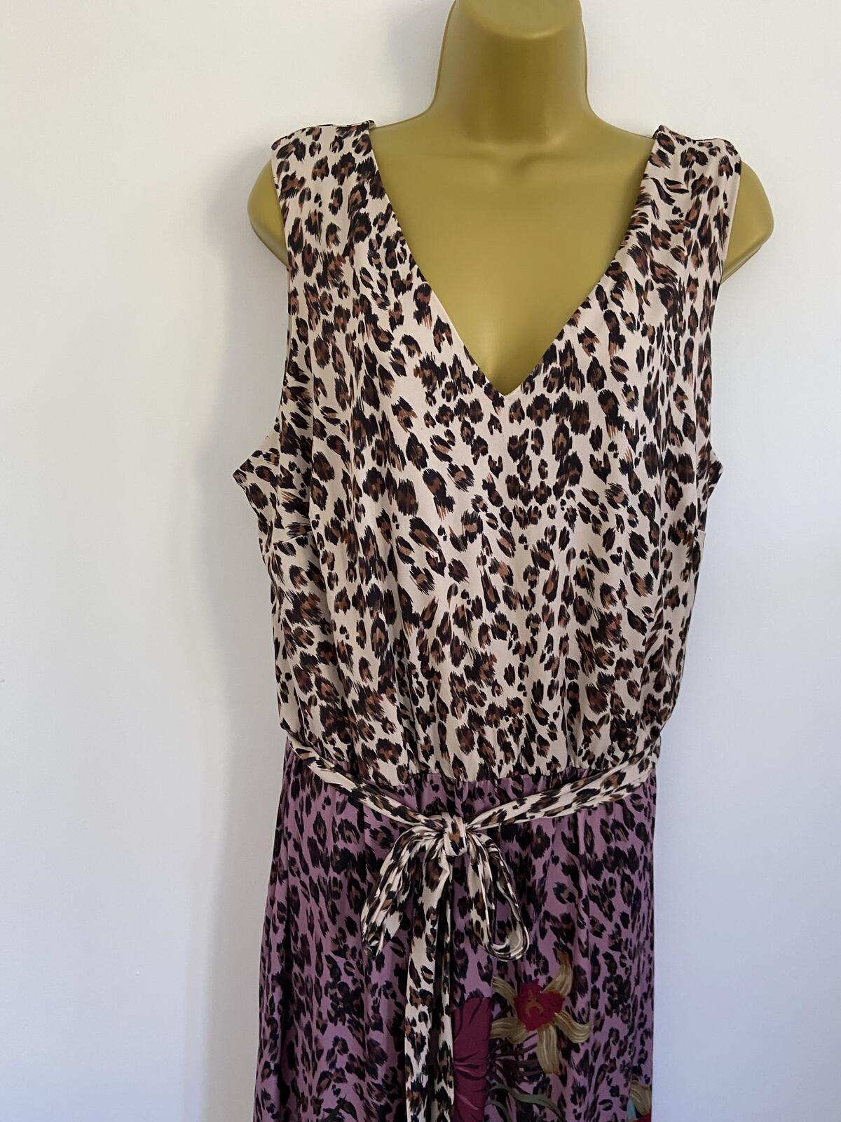 Unique Leopard & Floral Print Lined Maxi Dress - Size 18/20