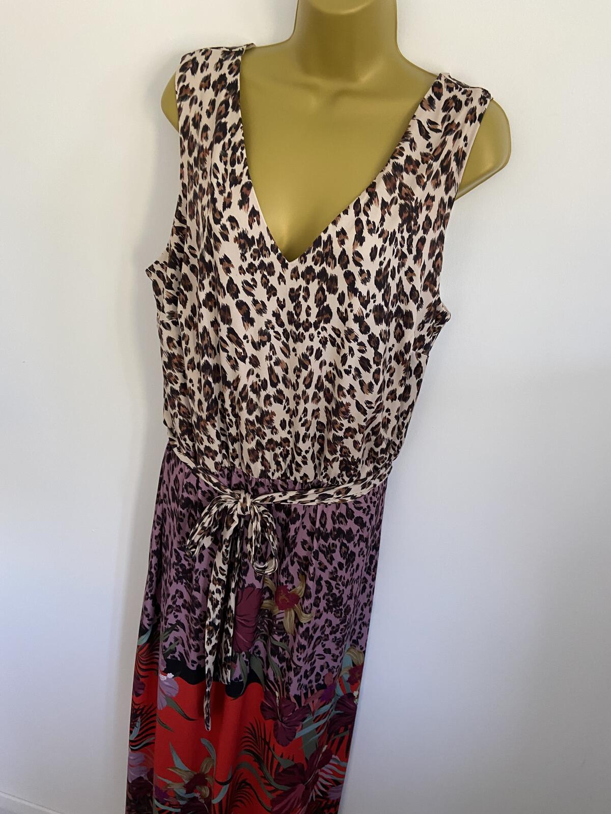 Unique Leopard & Floral Print Lined Maxi Dress - Size 18/20
