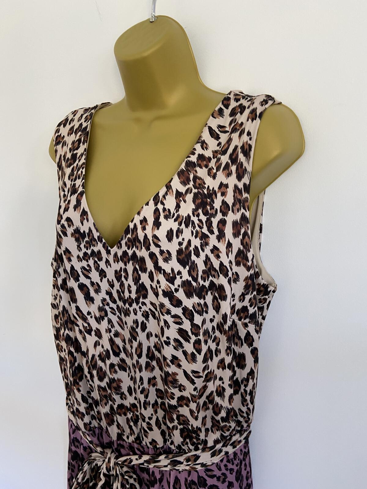Unique Leopard & Floral Print Lined Maxi Dress - Size 18/20