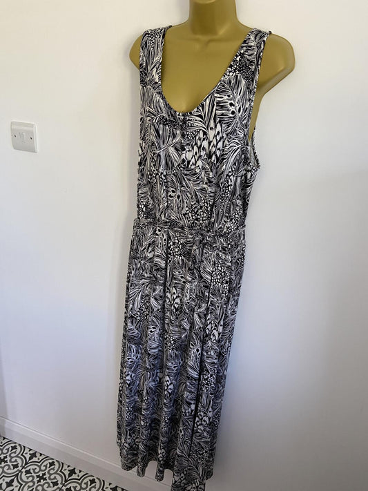 TU Black & White Leaf Print Sleeveless Midi Dress - UK Size 18
