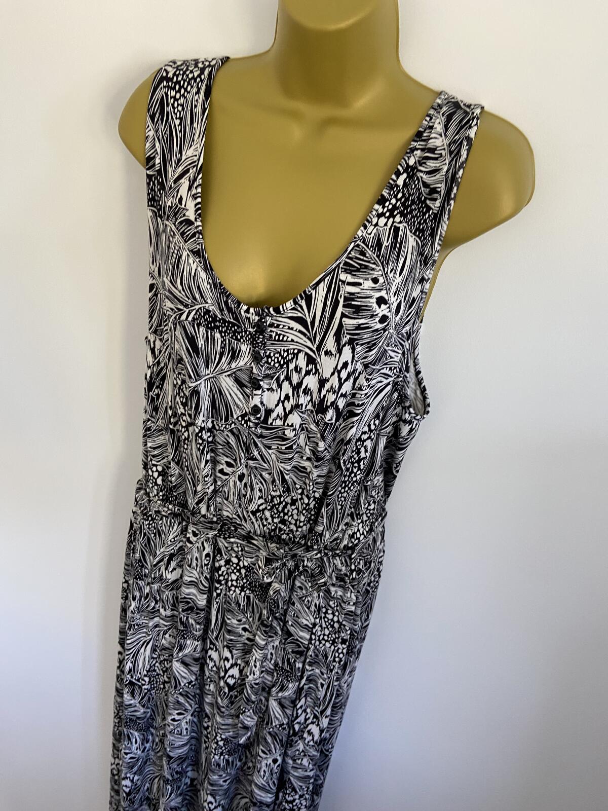 TU Black & White Leaf Print Sleeveless Midi Dress - UK Size 18