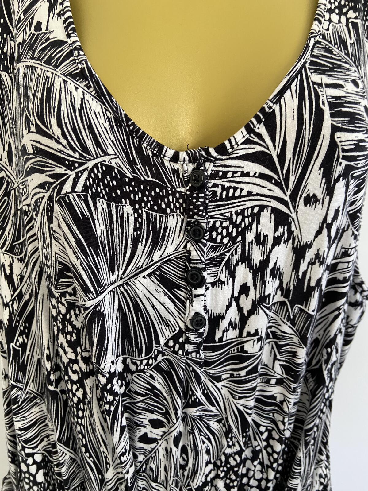 TU Black & White Leaf Print Sleeveless Midi Dress - UK Size 18