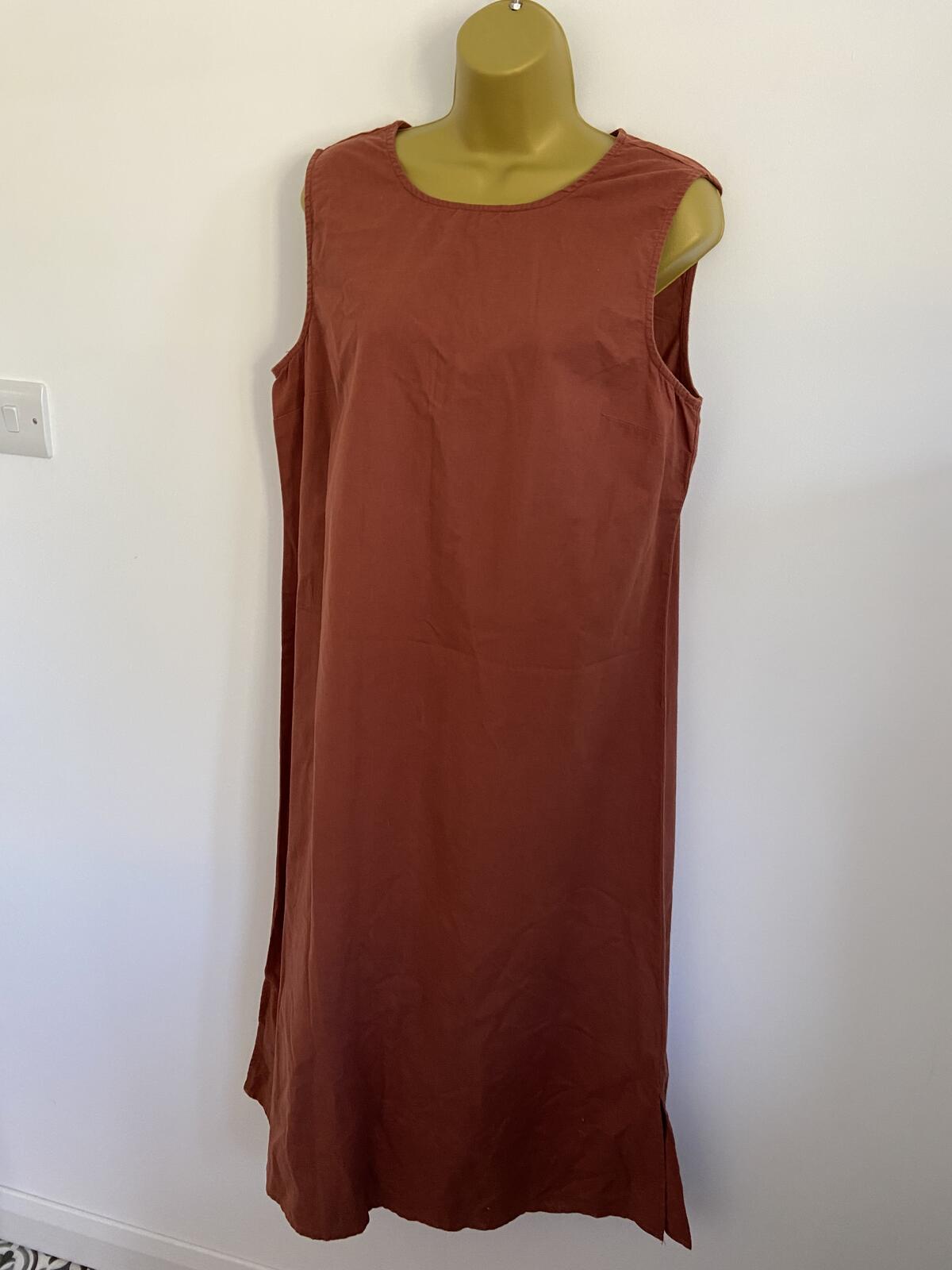 Primark Brown Cotton & Linen Sleeveless Midi Dress - UK Size 16
