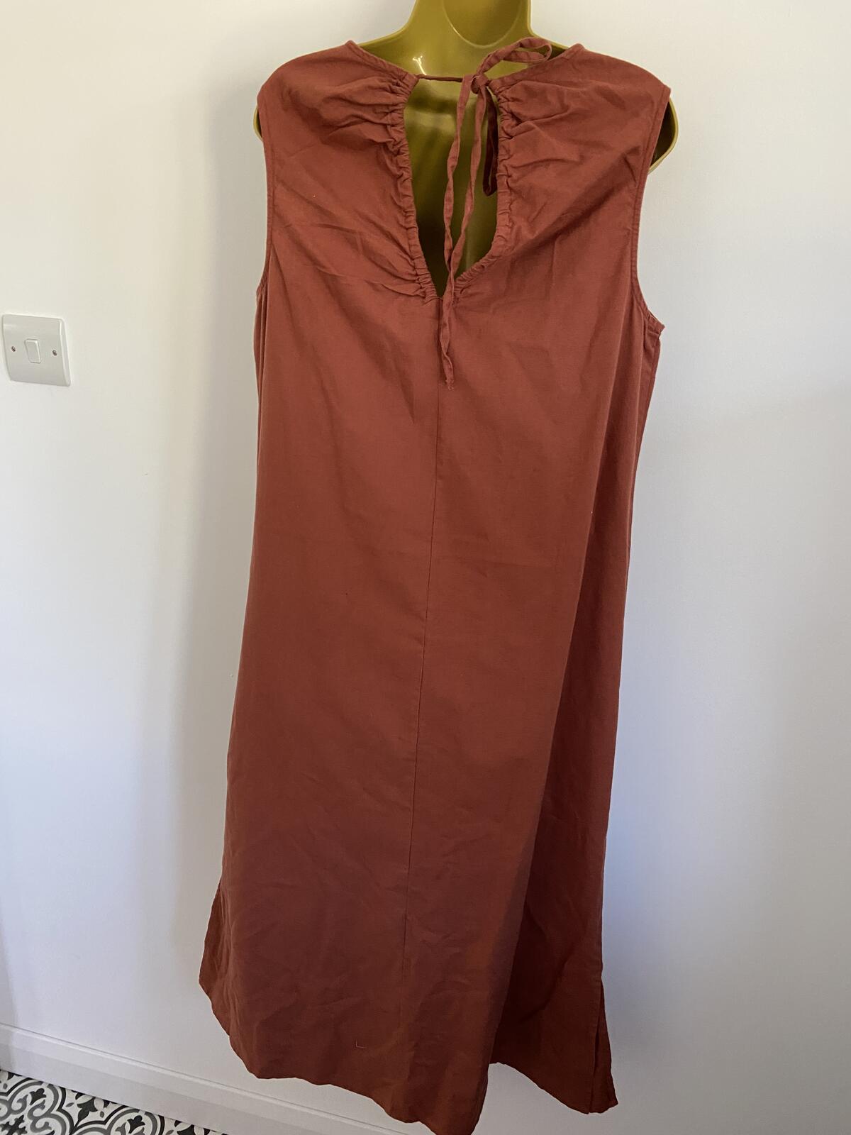 Primark Brown Cotton & Linen Sleeveless Midi Dress - UK Size 16