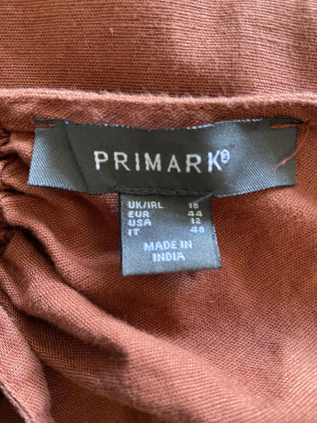 Primark Brown Cotton & Linen Sleeveless Midi Dress - UK Size 16