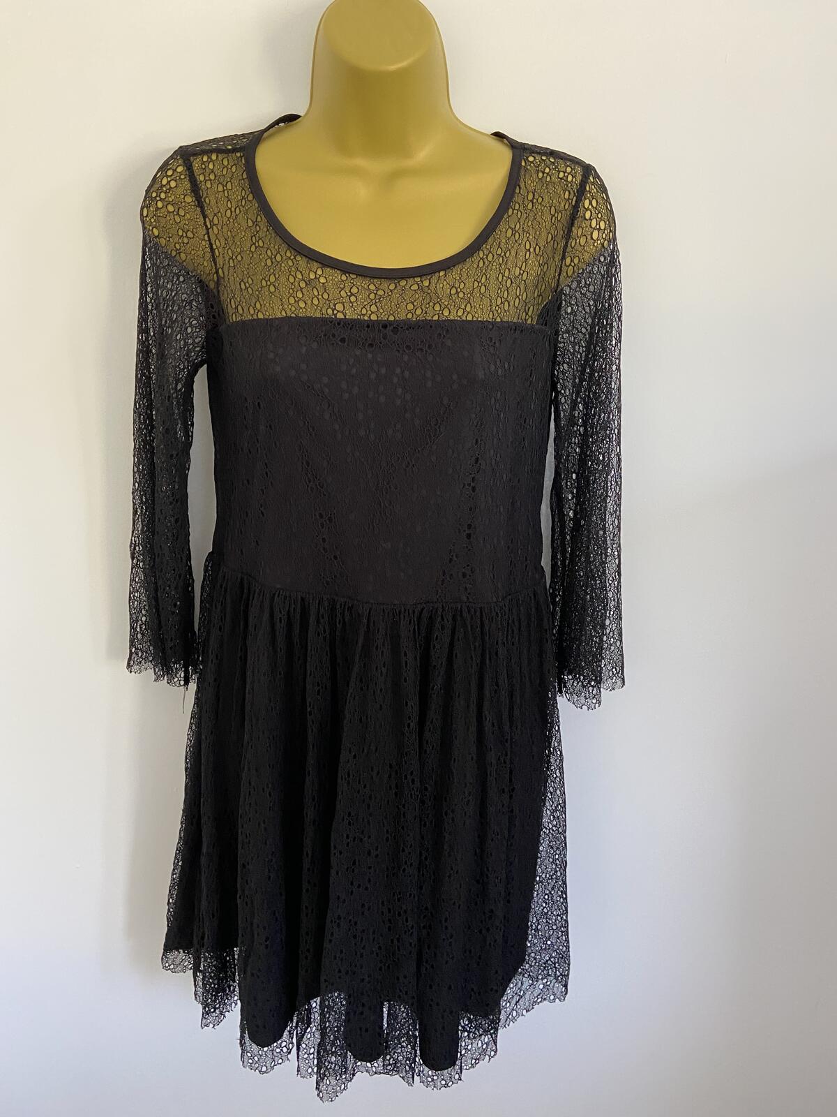Villa Clothes Black Net Overlay Lined Mini Dress - Size Small