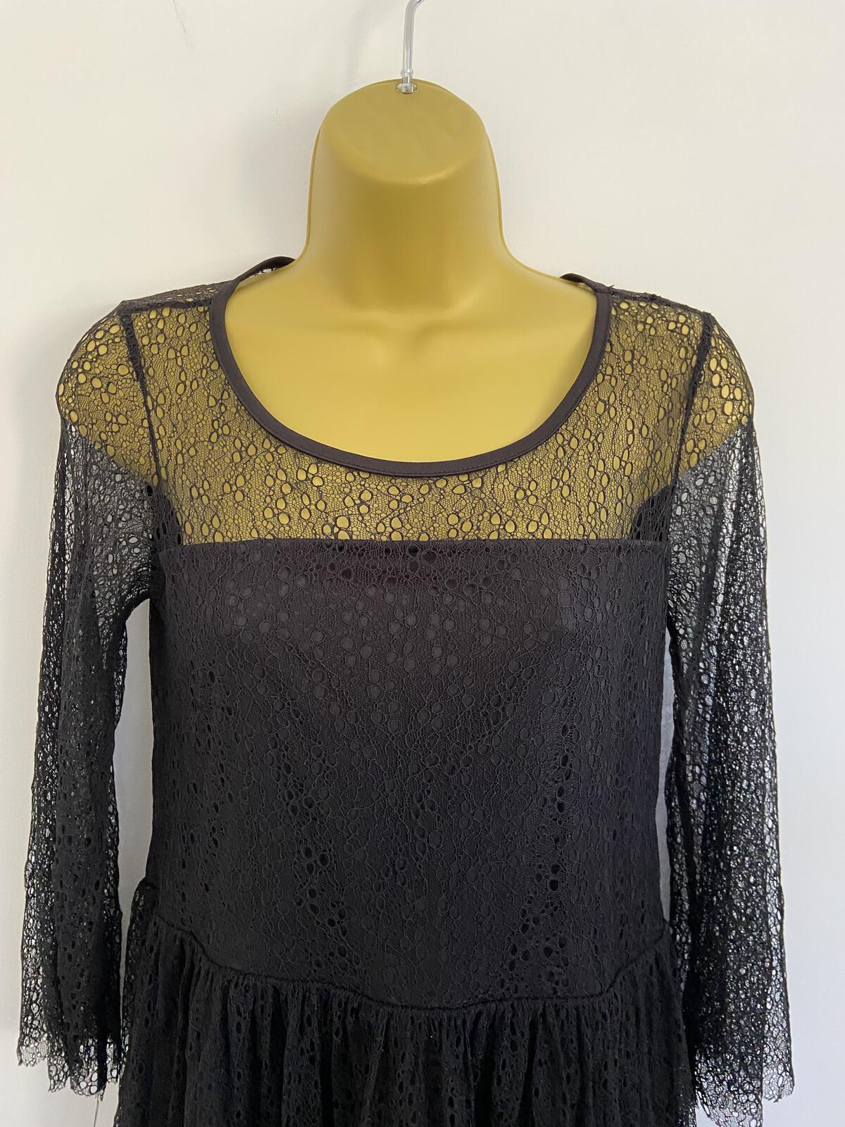 Villa Clothes Black Net Overlay Lined Mini Dress - Size Small