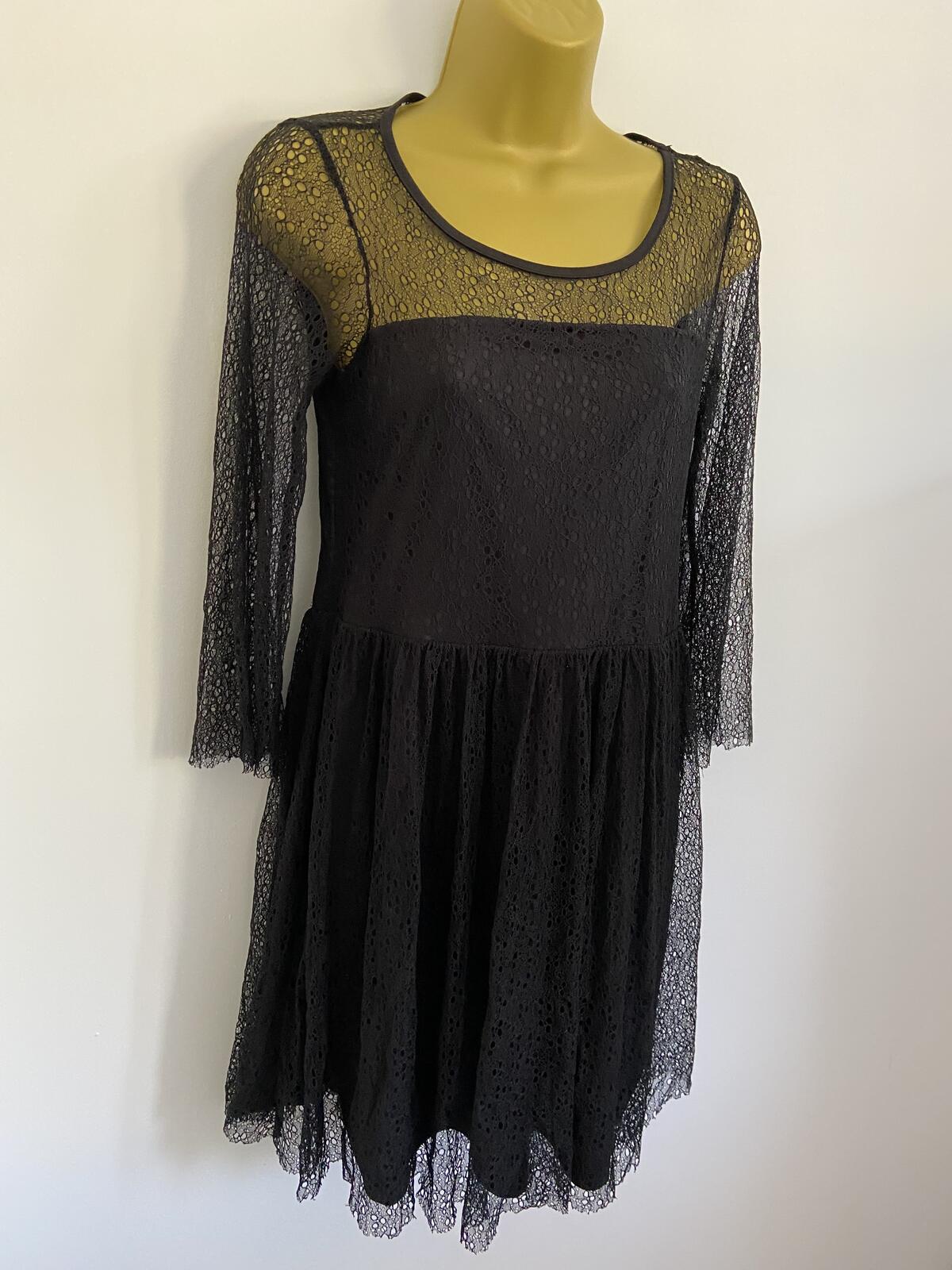 Villa Clothes Black Net Overlay Lined Mini Dress - Size Small