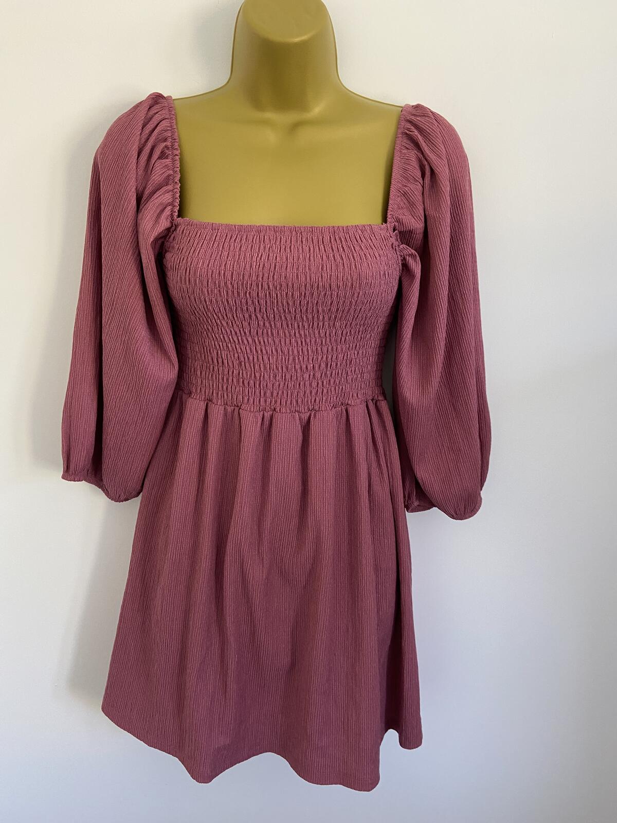 Bershka Dusty Pink Shirred Mini Dress - Size Small
