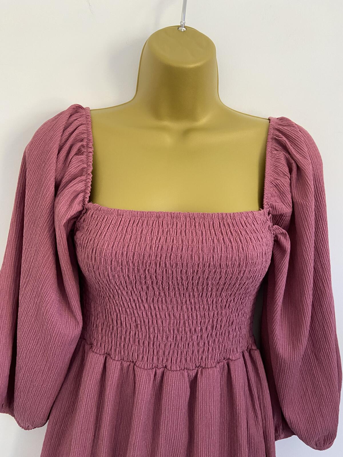 Bershka Dusty Pink Shirred Mini Dress - Size Small