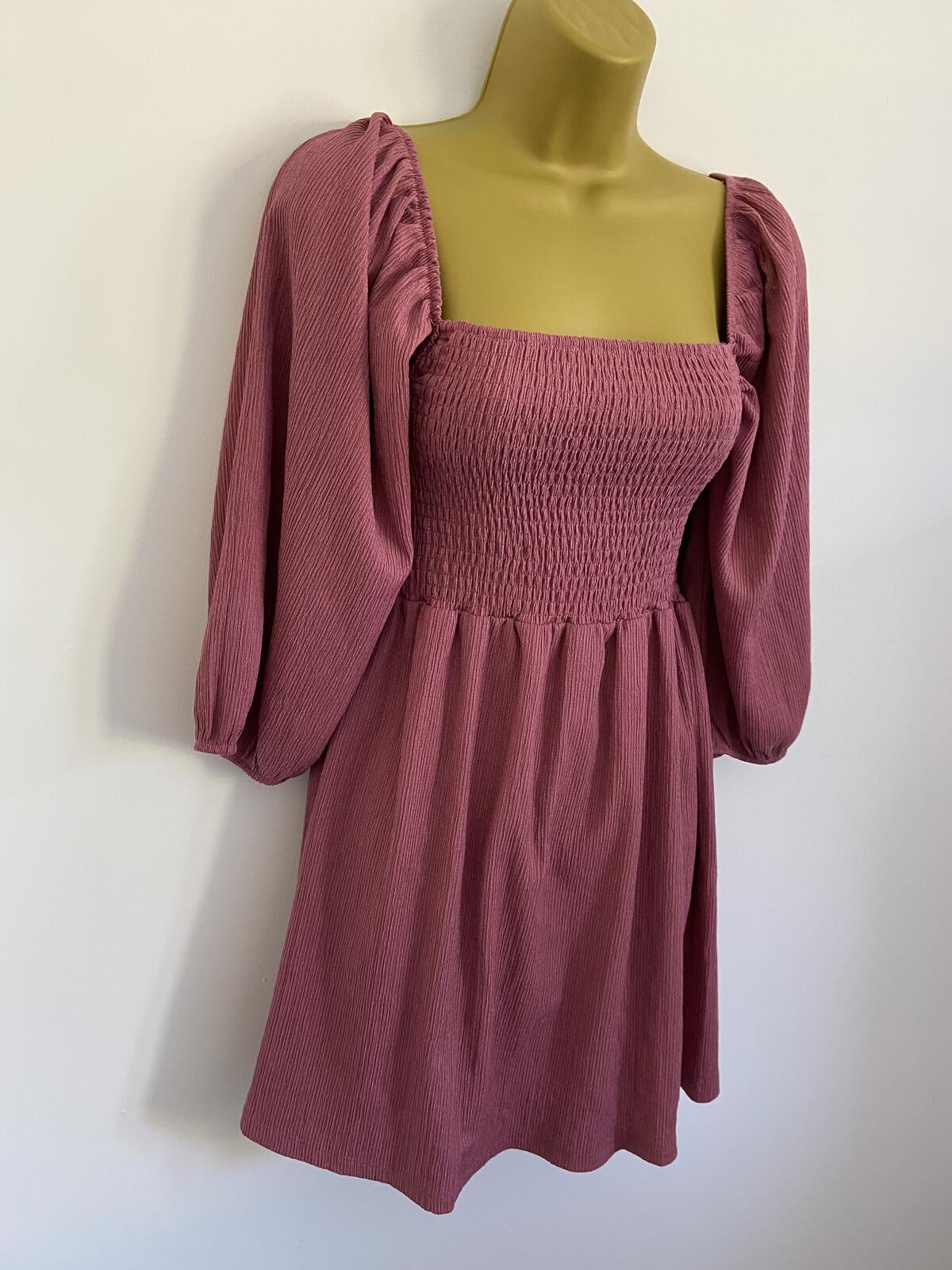 Bershka Dusty Pink Shirred Mini Dress - Size Small