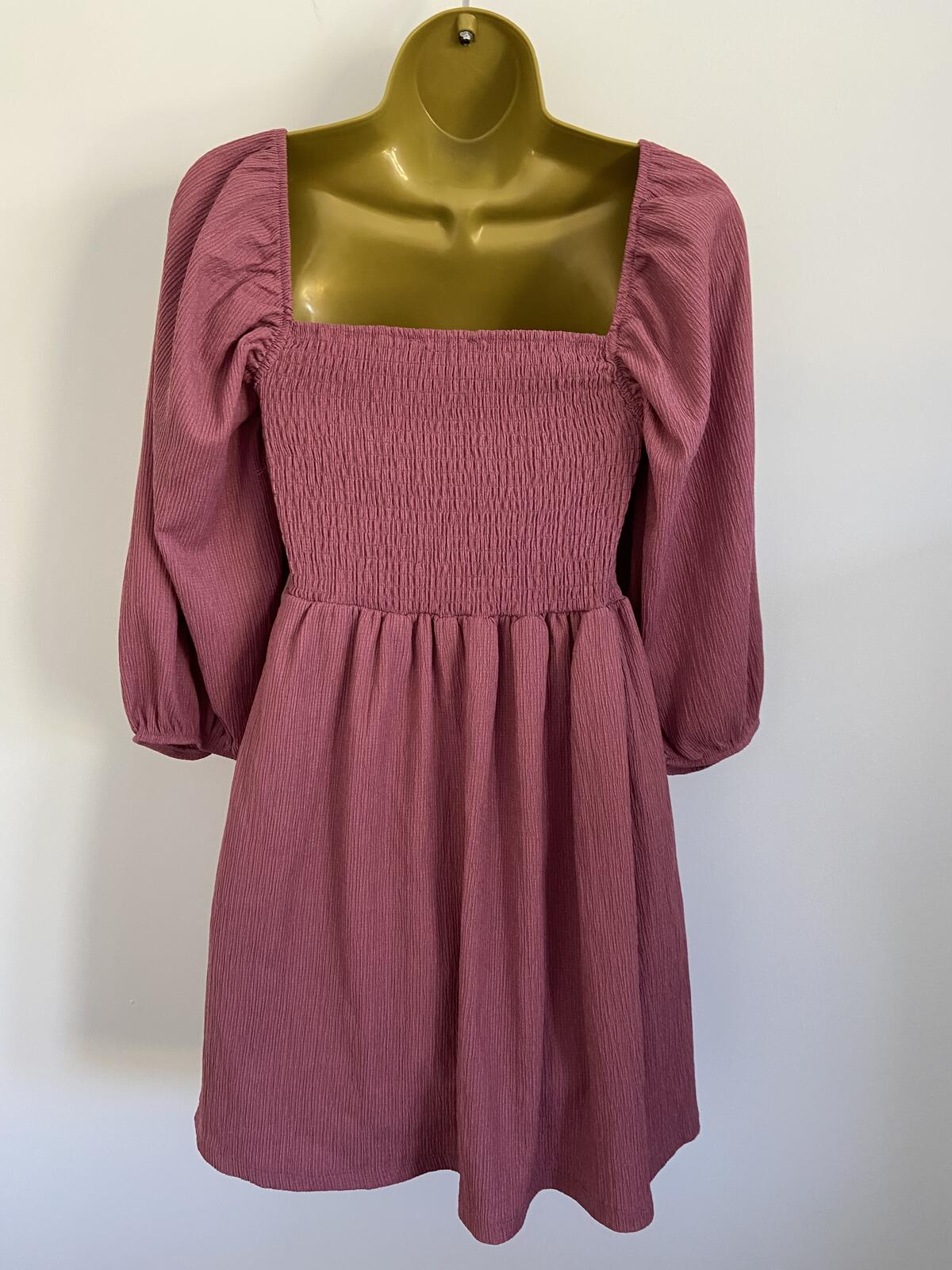 Bershka Dusty Pink Shirred Mini Dress - Size Small