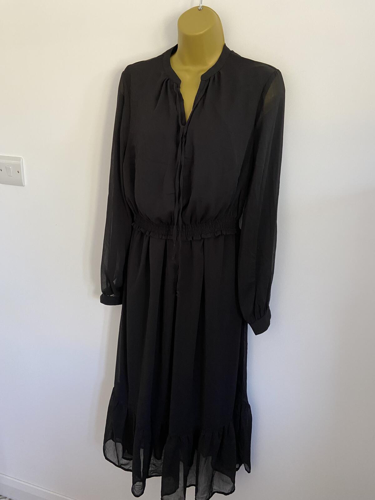 New Look Maternity Black Long Sleeve Sheer Midi Dress - UK Size 12 New
