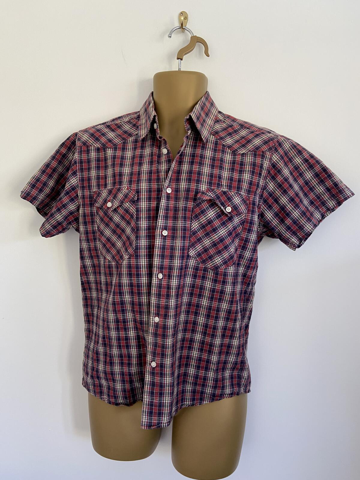 Solid Jeans Core Industry Men's Red Tartan Embroidered Shirt - Size Small