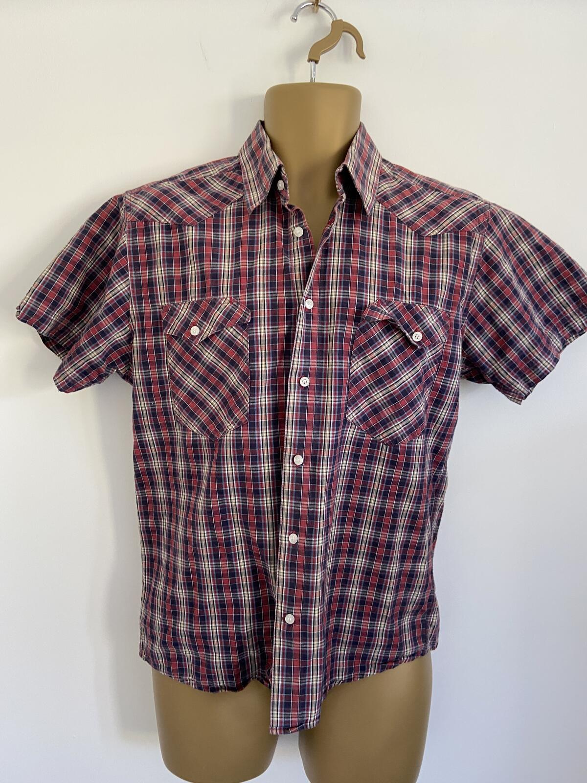 Solid Jeans Core Industry Men's Red Tartan Embroidered Shirt - Size Small