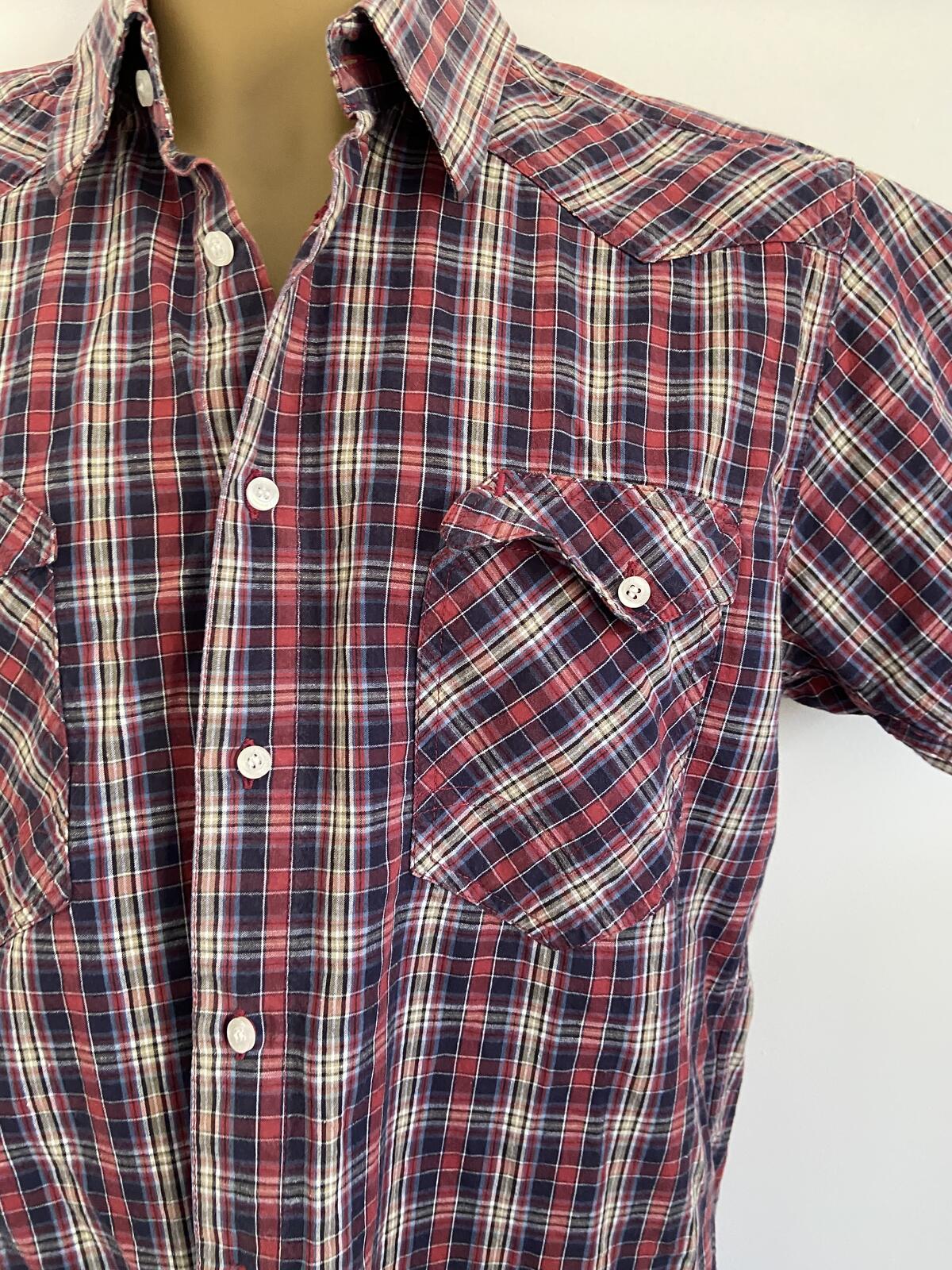 Solid Jeans Core Industry Men's Red Tartan Embroidered Shirt - Size Small