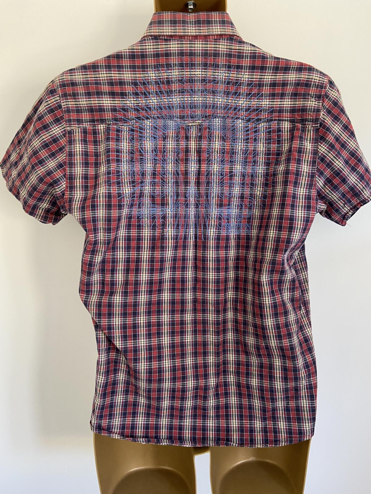 Solid Jeans Core Industry Men's Red Tartan Embroidered Shirt - Size Small