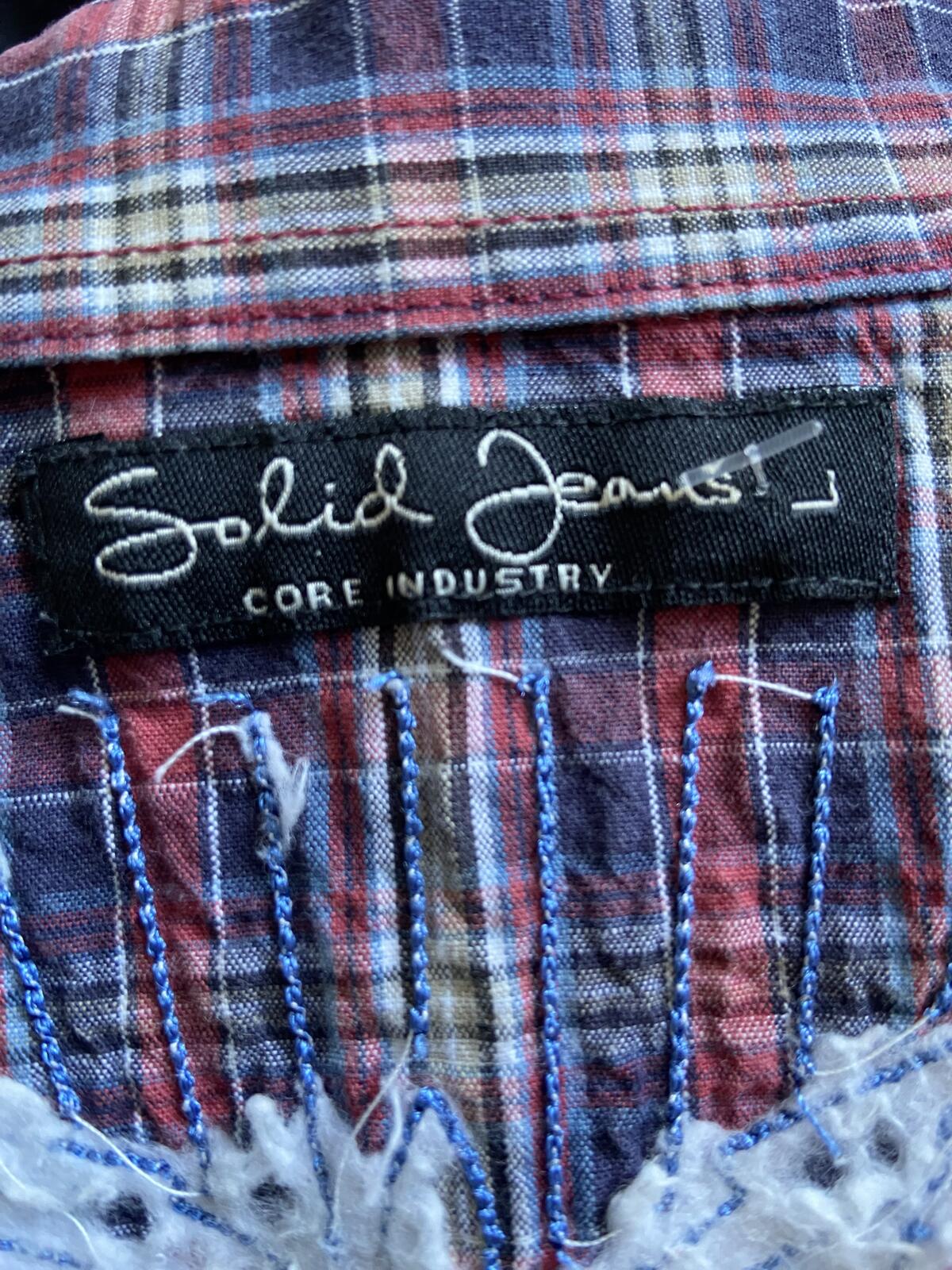 Solid Jeans Core Industry Men's Red Tartan Embroidered Shirt - Size Small