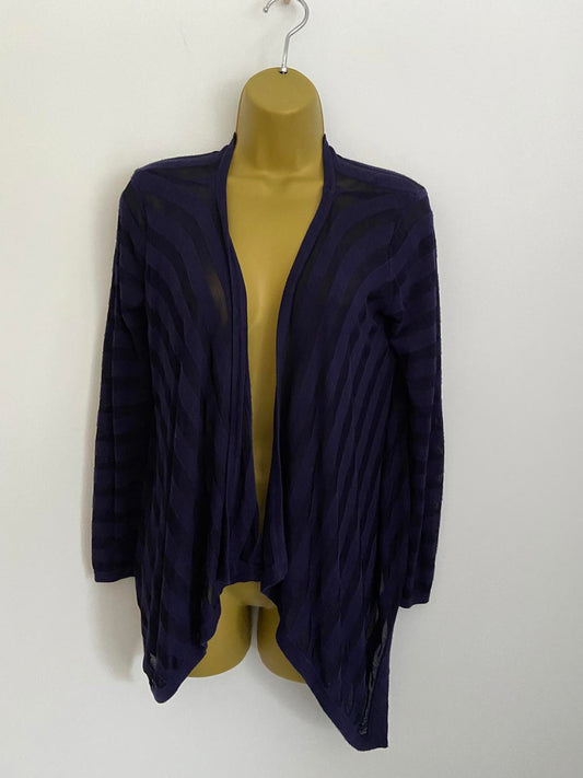 Laura Ashley Size 10 Blue Open Front Waterfall Cardigan Mesh Stripe Lightweight