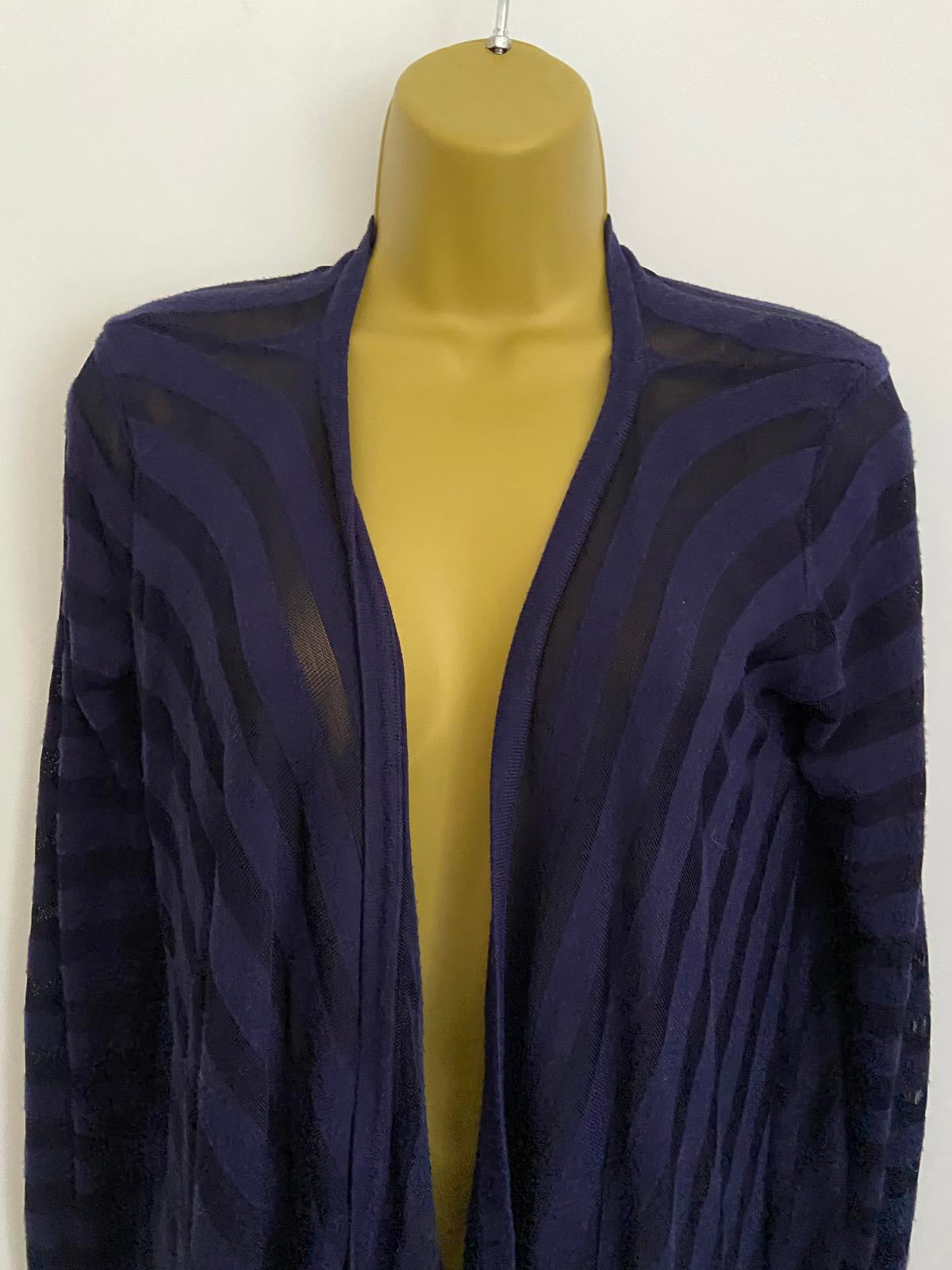 Laura Ashley Size 10 Blue Open Front Waterfall Cardigan Mesh Stripe Lightweight