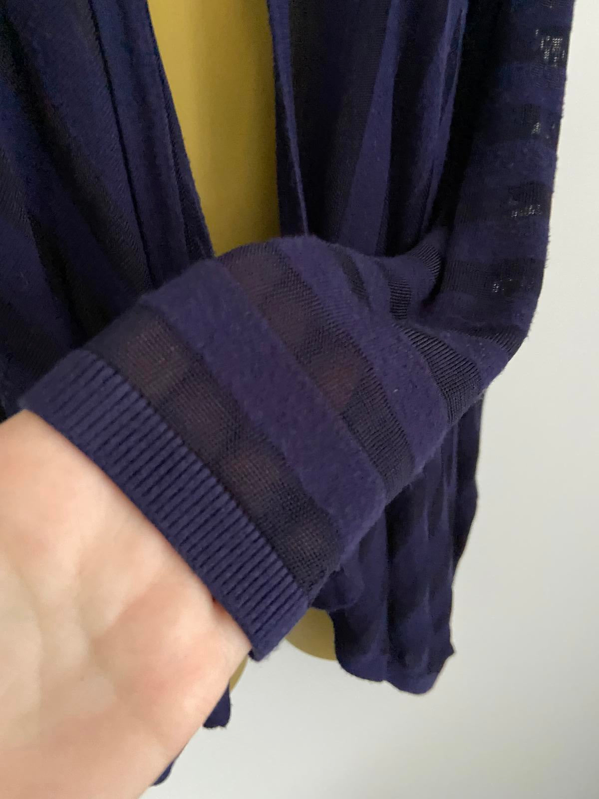 Laura Ashley Size 10 Blue Open Front Waterfall Cardigan Mesh Stripe Lightweight