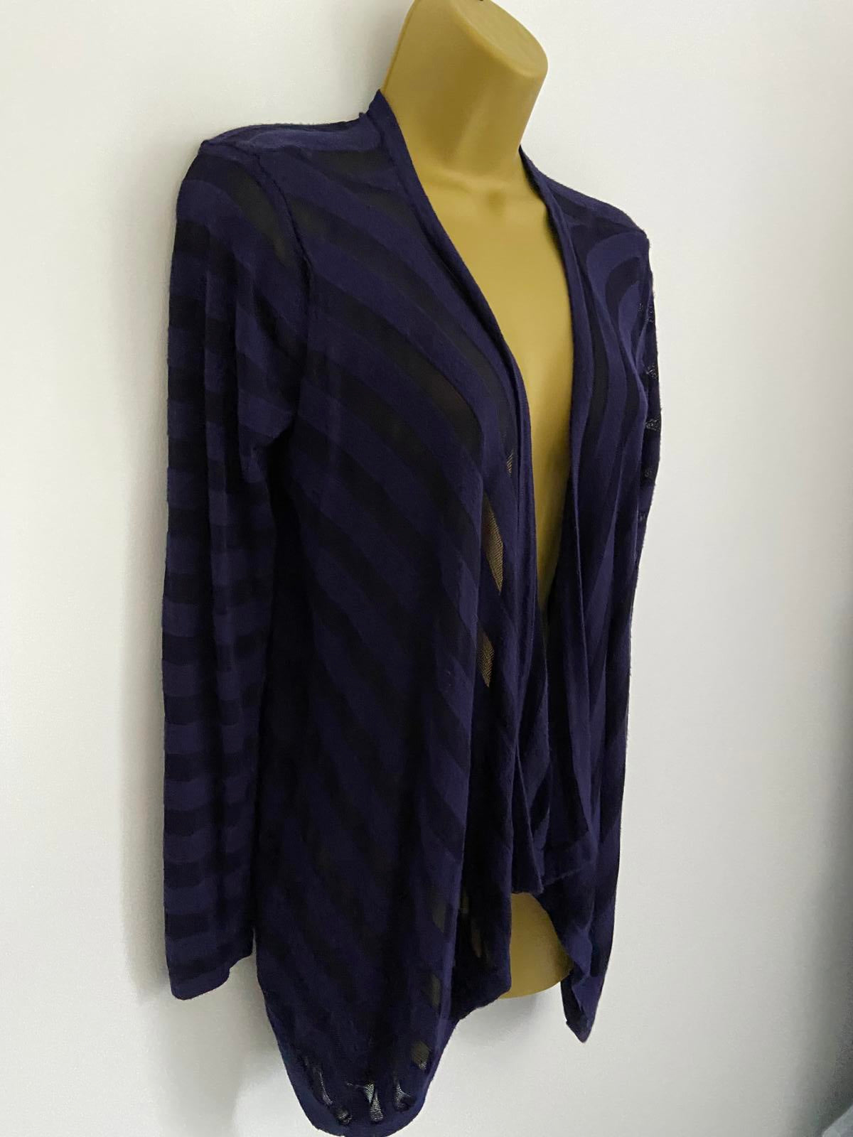 Laura Ashley Size 10 Blue Open Front Waterfall Cardigan Mesh Stripe Lightweight