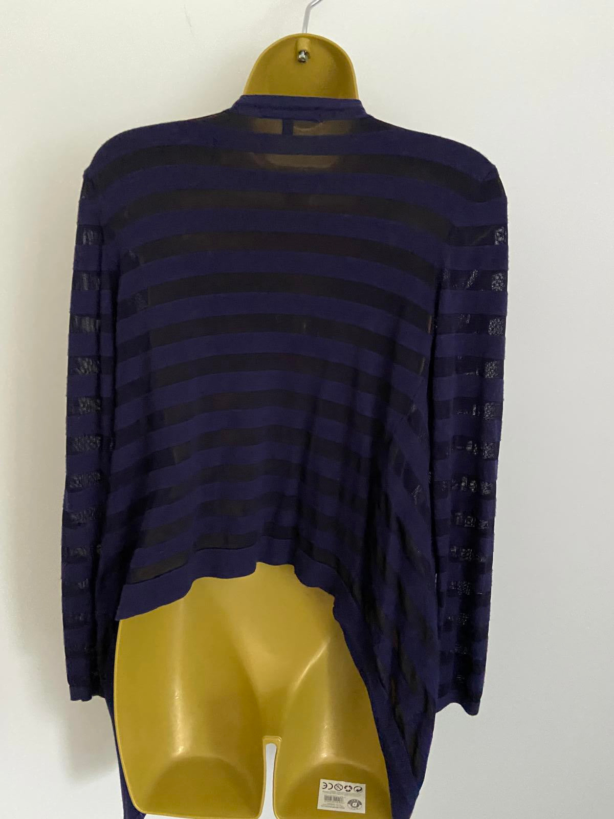 Laura Ashley Size 10 Blue Open Front Waterfall Cardigan Mesh Stripe Lightweight