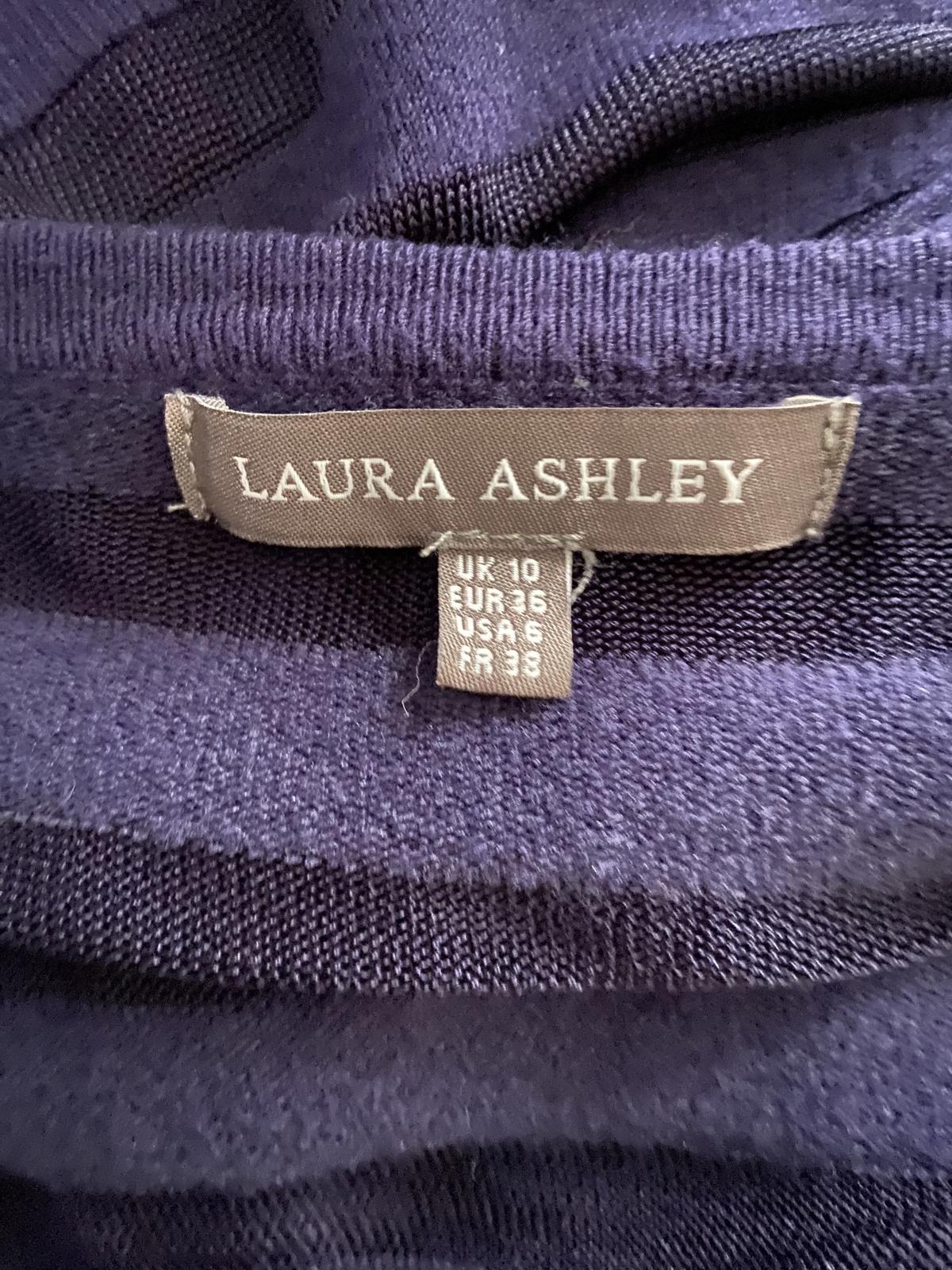 Laura Ashley Size 10 Blue Open Front Waterfall Cardigan Mesh Stripe Lightweight