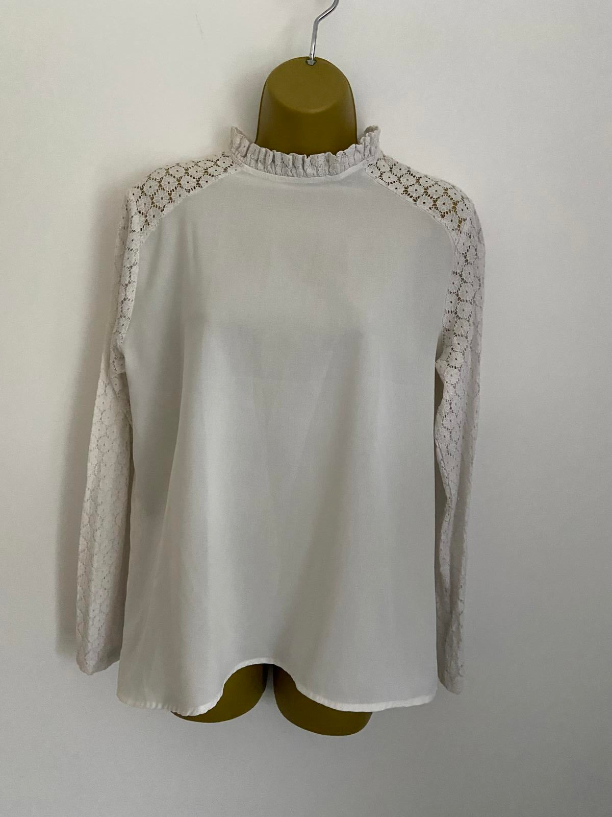 Shein Size Large White Long Sleeve Blouse Lace Crochet Sleeves High Neck Top