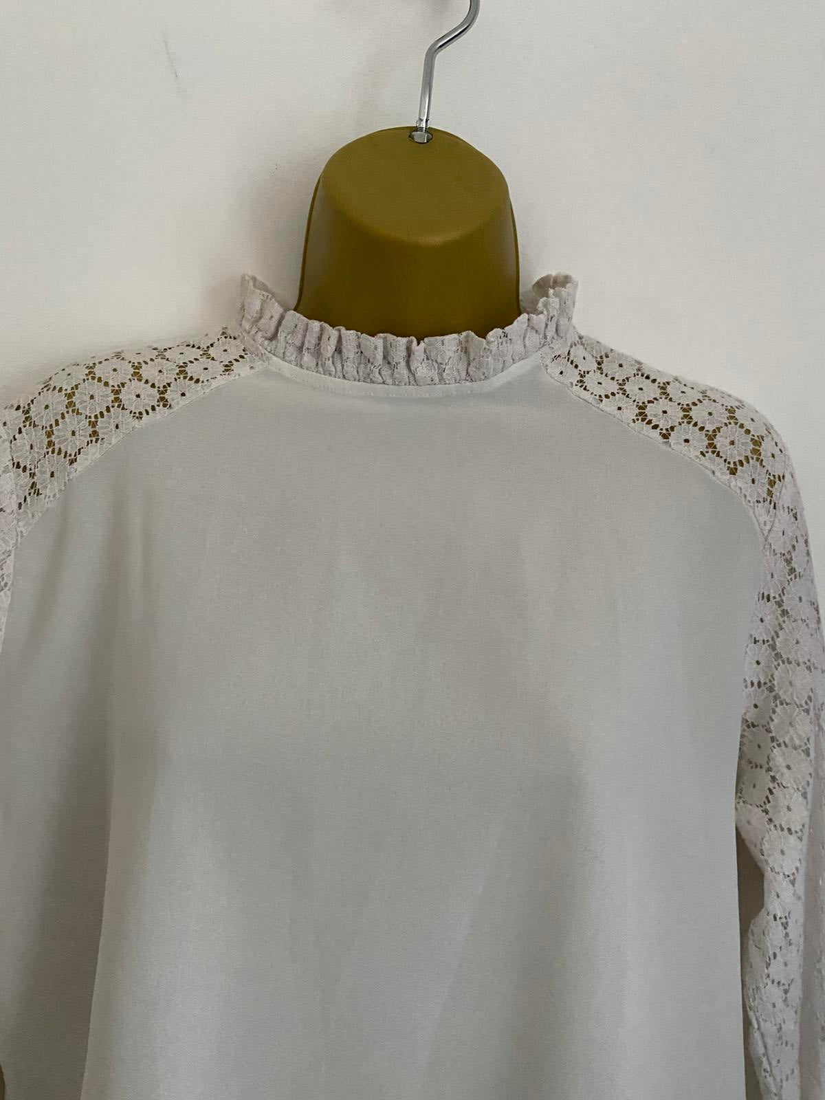 Shein Size Large White Long Sleeve Blouse Lace Crochet Sleeves High Neck Top