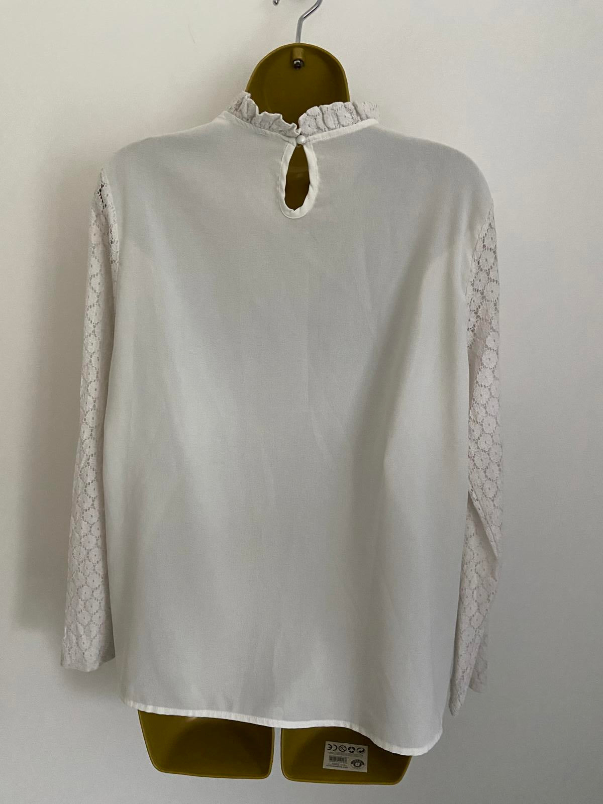 Shein Size Large White Long Sleeve Blouse Lace Crochet Sleeves High Neck Top
