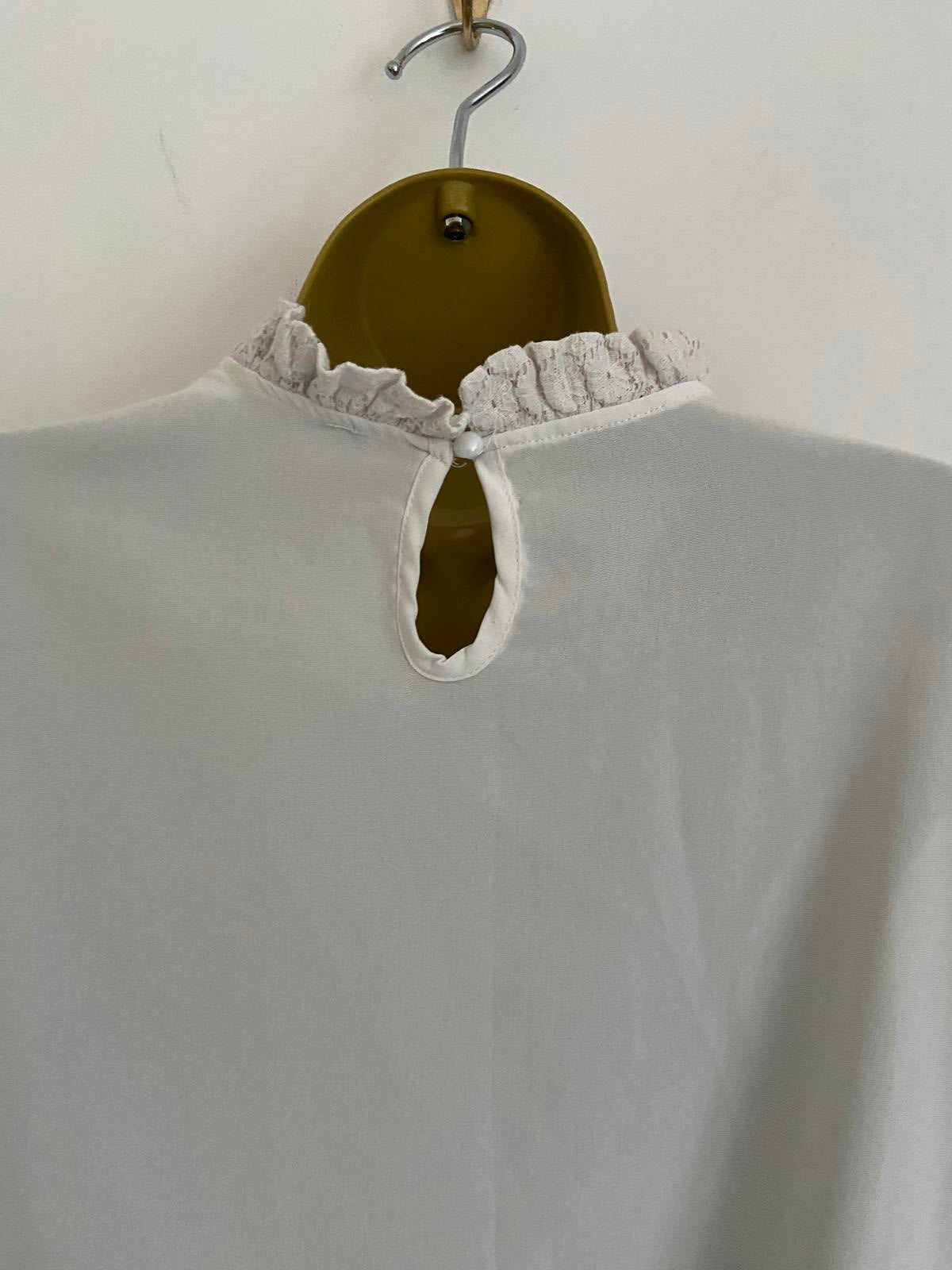 Shein Size Large White Long Sleeve Blouse Lace Crochet Sleeves High Neck Top