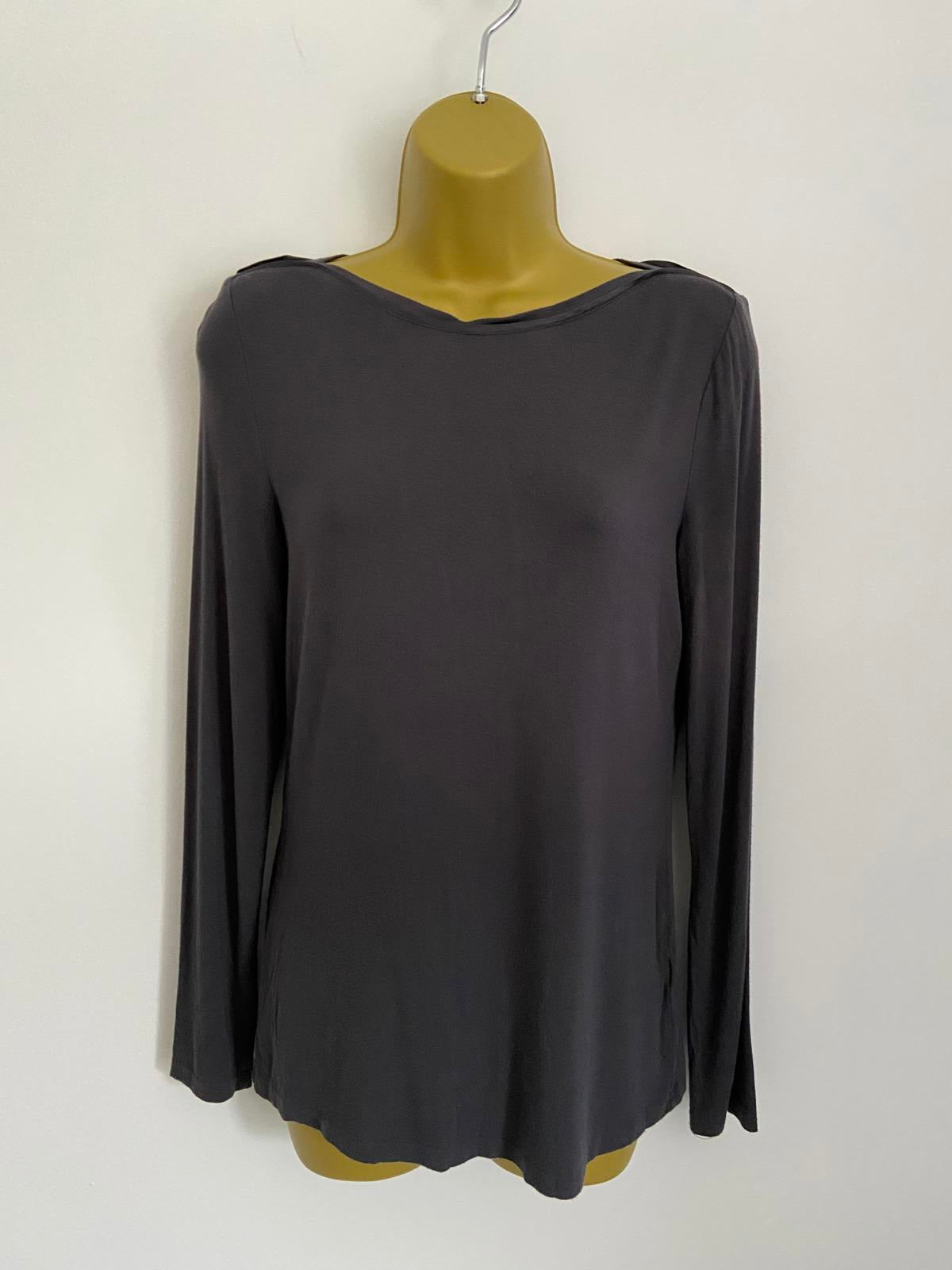 Oasis Size Small Dark Grey Long Sleeve Top Tshirt Soft Viscose Casual Basic