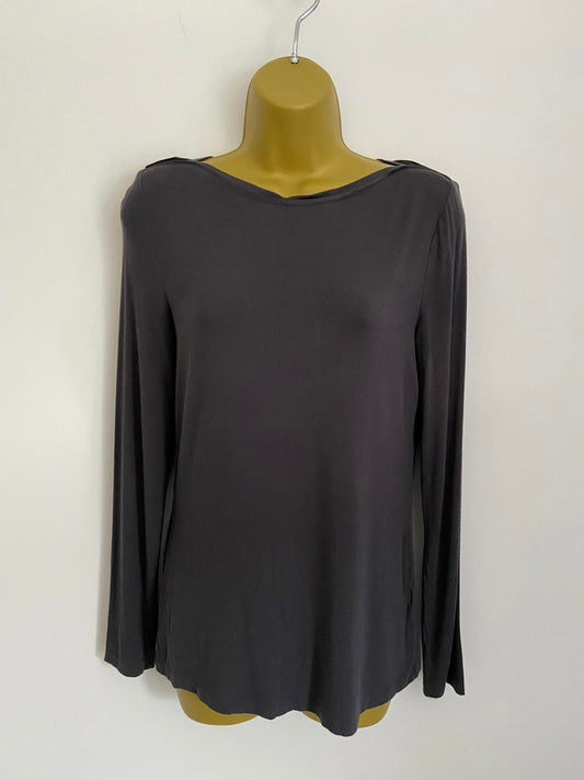 Oasis Size Small Dark Grey Long Sleeve Top Tshirt Soft Viscose Casual Basic