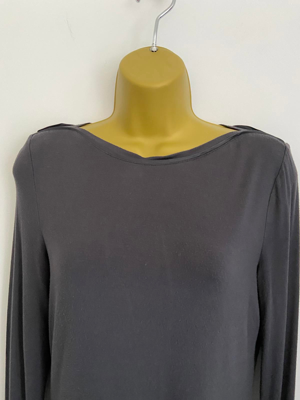 Oasis Size Small Dark Grey Long Sleeve Top Tshirt Soft Viscose Casual Basic